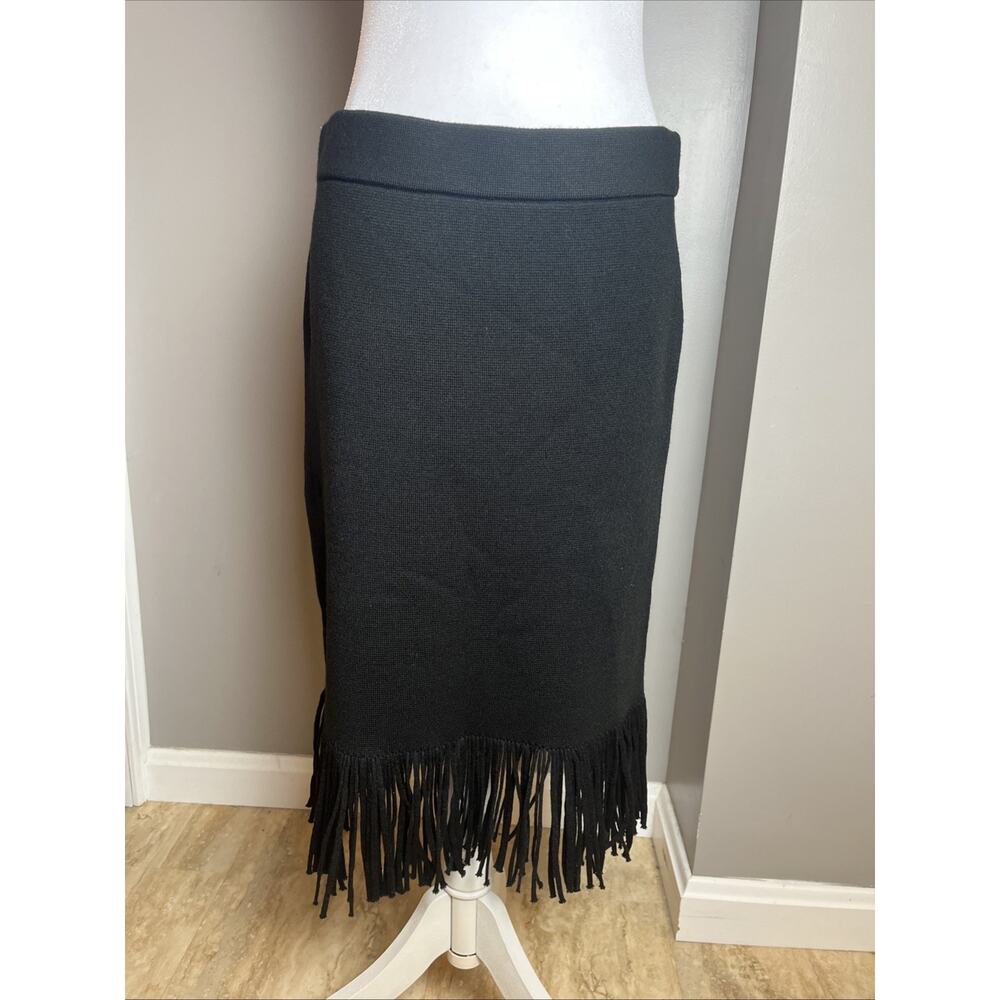 Ann Taylor Midi Sweater Skirt Black Fringe Petite Large Whimsygoth Witchy Boho